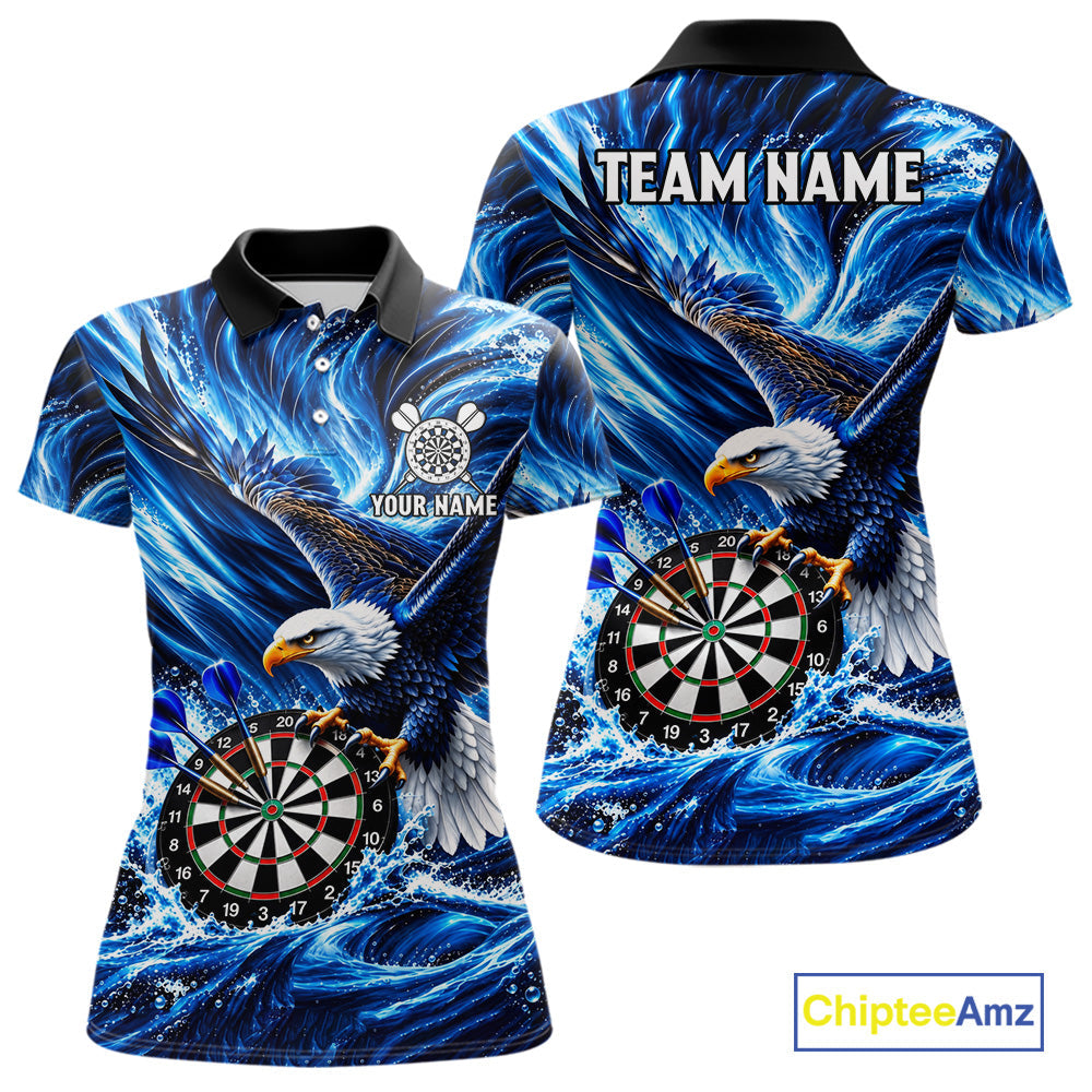 Custom Eagle Darts Polo Quarter-Zip Shirt Blue Water Splash Darts Tournament Team Shirt