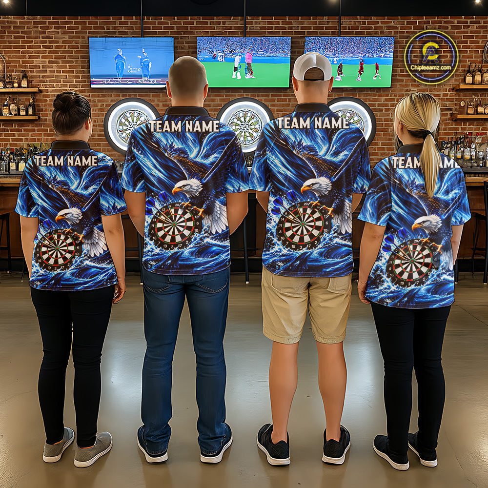 Custom Eagle Darts Polo Quarter-Zip Shirt Blue Water Splash Darts Tournament Team Shirt