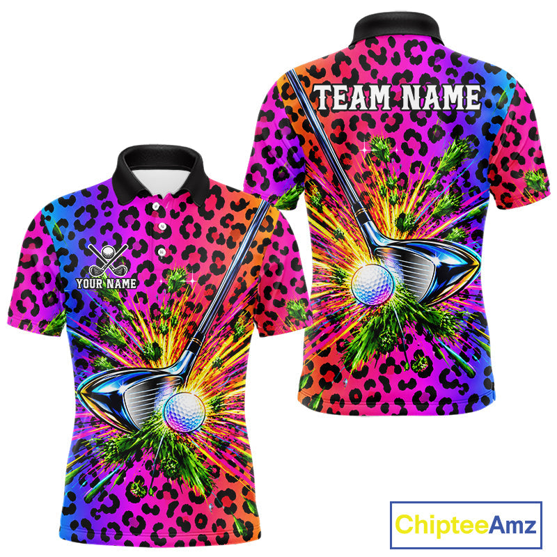 Personalized Rainbow Leopard Golf Polo Shirt Custom Colorful Golf Club Golf Team Jersey