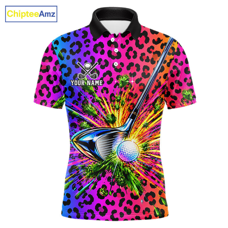 Personalized Rainbow Leopard Golf Polo Shirt Custom Colorful Golf Club Golf Team Jersey