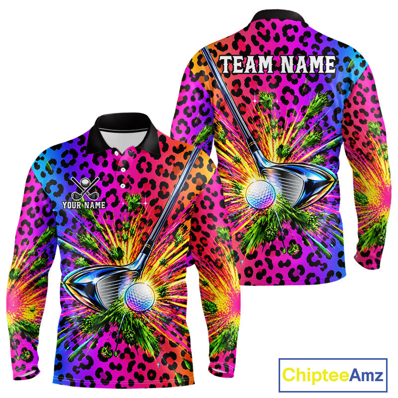 Personalized Rainbow Leopard Golf Polo Shirt Custom Colorful Golf Club Golf Team Jersey