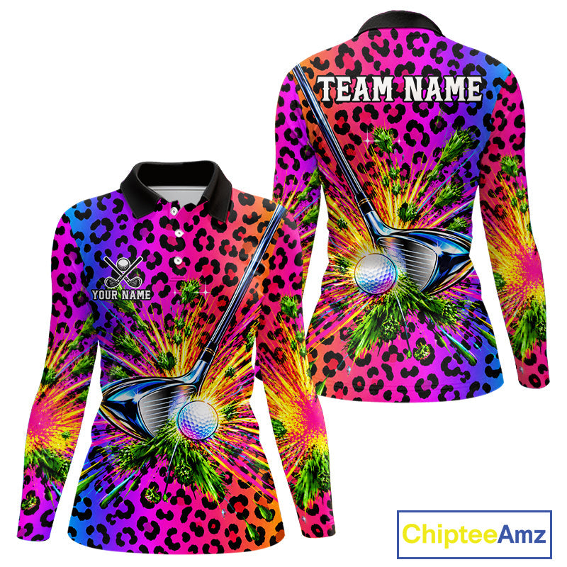 Personalized Rainbow Leopard Golf Polo Shirt Custom Colorful Golf Club Golf Team Jersey