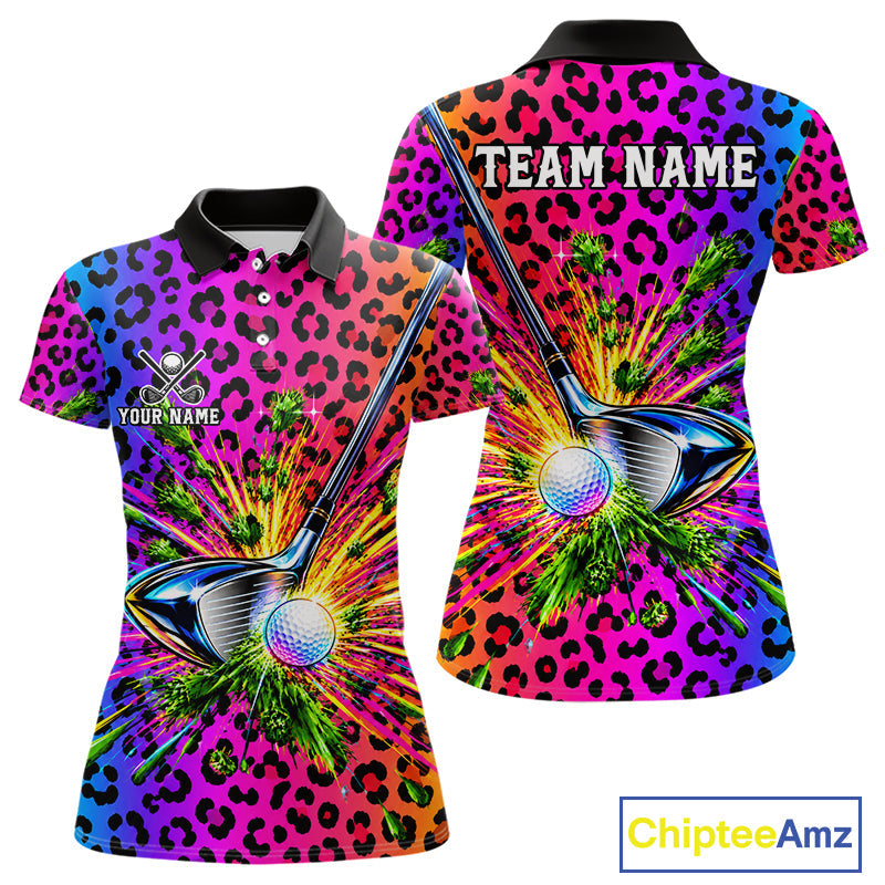 Personalized Rainbow Leopard Golf Polo Shirt Custom Colorful Golf Club Golf Team Jersey