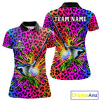 Personalized Rainbow Leopard Golf Polo Shirt Custom Colorful Golf Club Golf Team Jersey