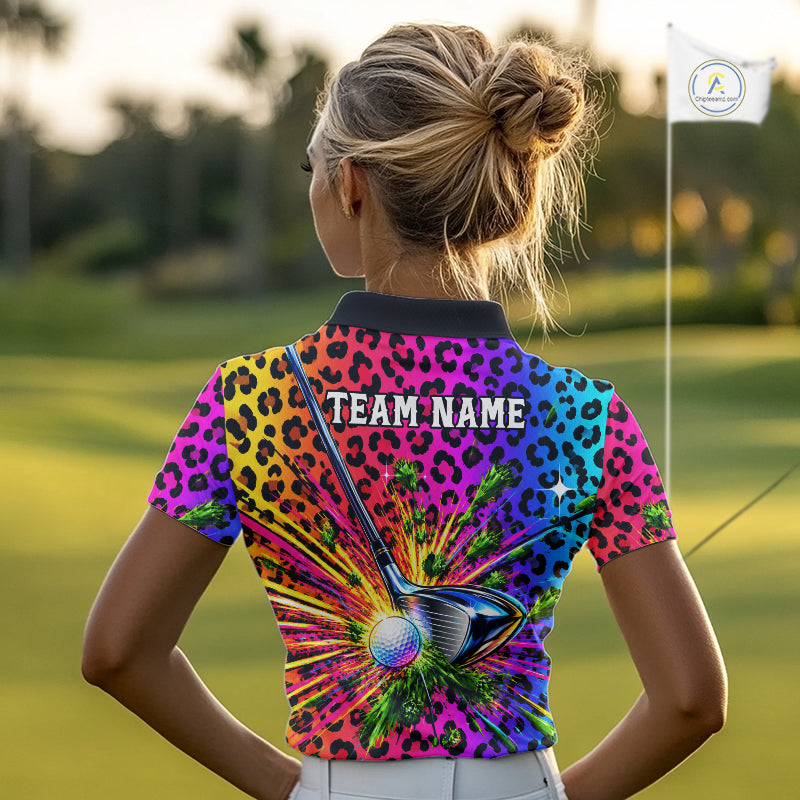 Personalized Rainbow Leopard Golf Polo Shirt Custom Colorful Golf Club Golf Team Jersey