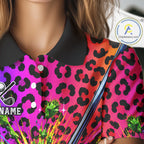 Personalized Rainbow Leopard Golf Polo Shirt Custom Colorful Golf Club Golf Team Jersey