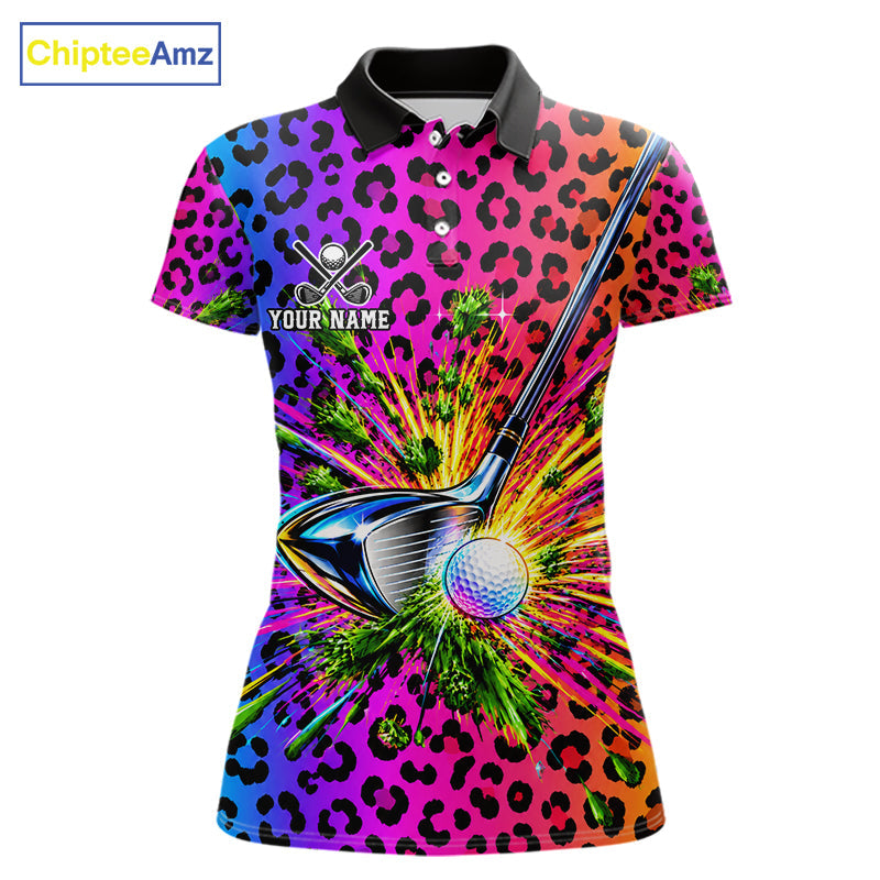 Personalized Rainbow Leopard Golf Polo Shirt Custom Colorful Golf Club Golf Team Jersey