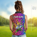 Personalized Rainbow Leopard Golf Sleeveless Polo Shirt Colorful Golf Club Golf Team Jersey