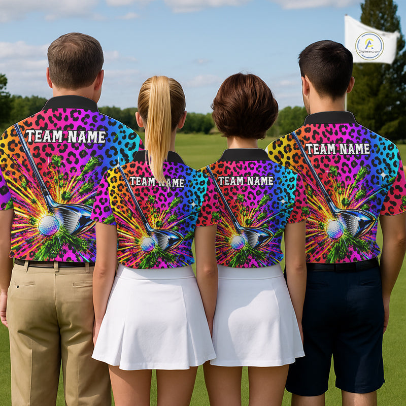 Personalized Rainbow Leopard Golf Polo Shirt Custom Colorful Golf Club Golf Team Jersey