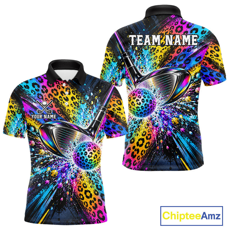 Grunge Rainbow Leopard Golf Polo Shirt Custom Colorful Golf Team Apparel Gift