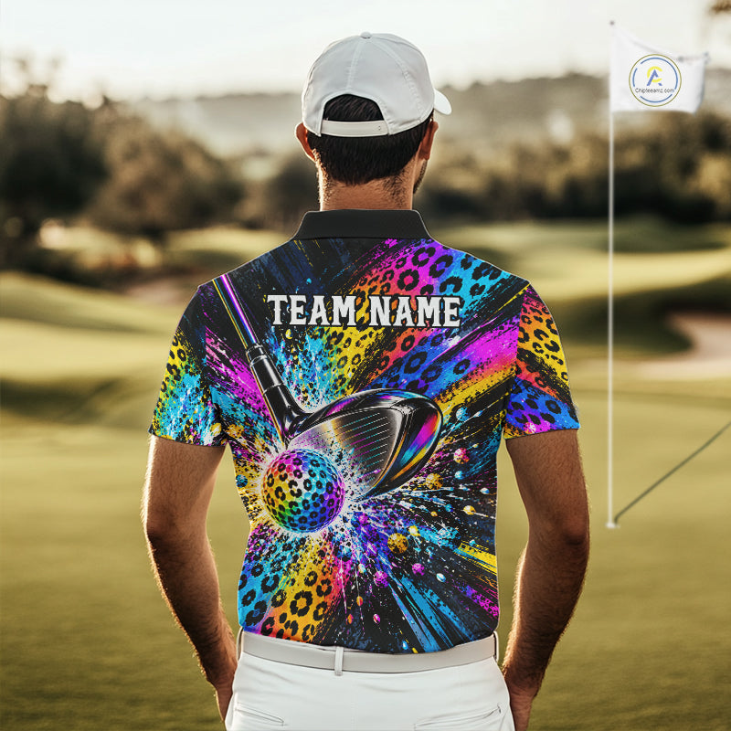 Grunge Rainbow Leopard Golf Polo Shirt Custom Colorful Golf Team Apparel Gift