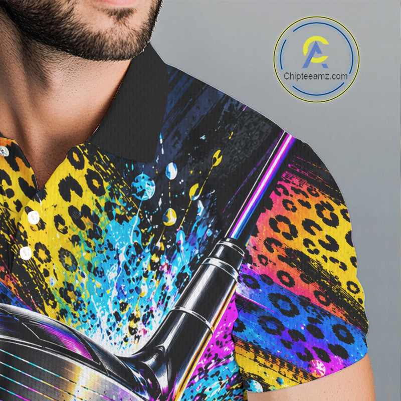 Grunge Rainbow Leopard Golf Polo Shirt Custom Colorful Golf Team Apparel Gift