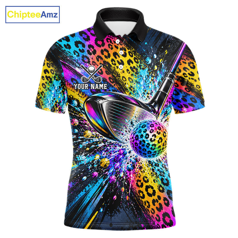 Grunge Rainbow Leopard Golf Polo Shirt Custom Colorful Golf Team Apparel Gift