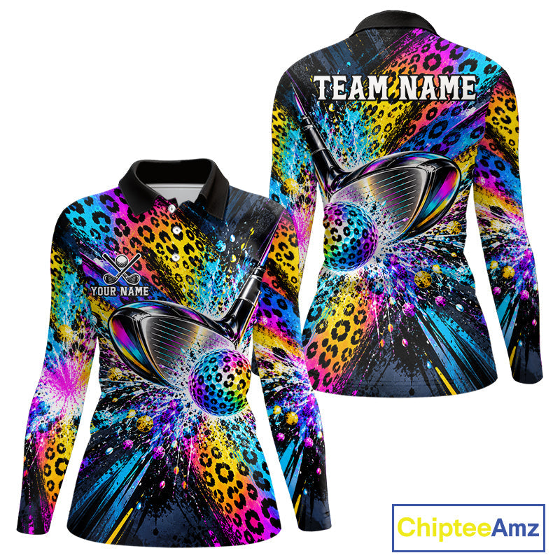 Grunge Rainbow Leopard Golf Polo Shirt Custom Colorful Golf Team Apparel Gift