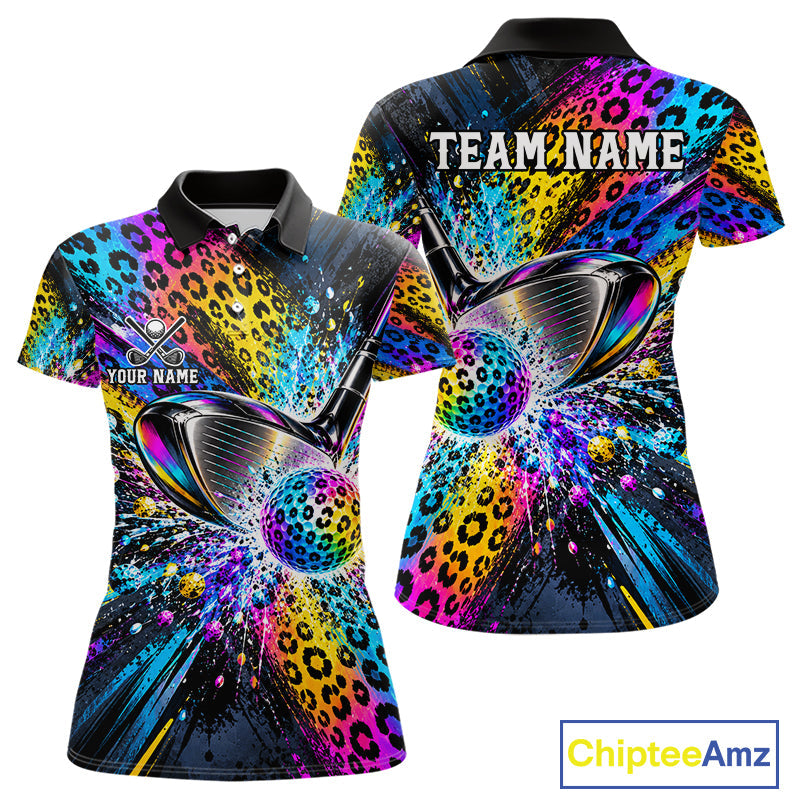 Grunge Rainbow Leopard Golf Polo Shirt Custom Colorful Golf Team Apparel Gift