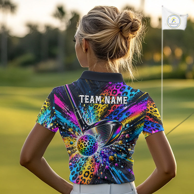 Grunge Rainbow Leopard Golf Polo Shirt Custom Colorful Golf Team Apparel Gift