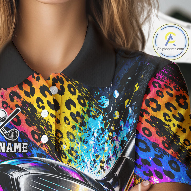 Grunge Rainbow Leopard Golf Polo Shirt Custom Colorful Golf Team Apparel Gift