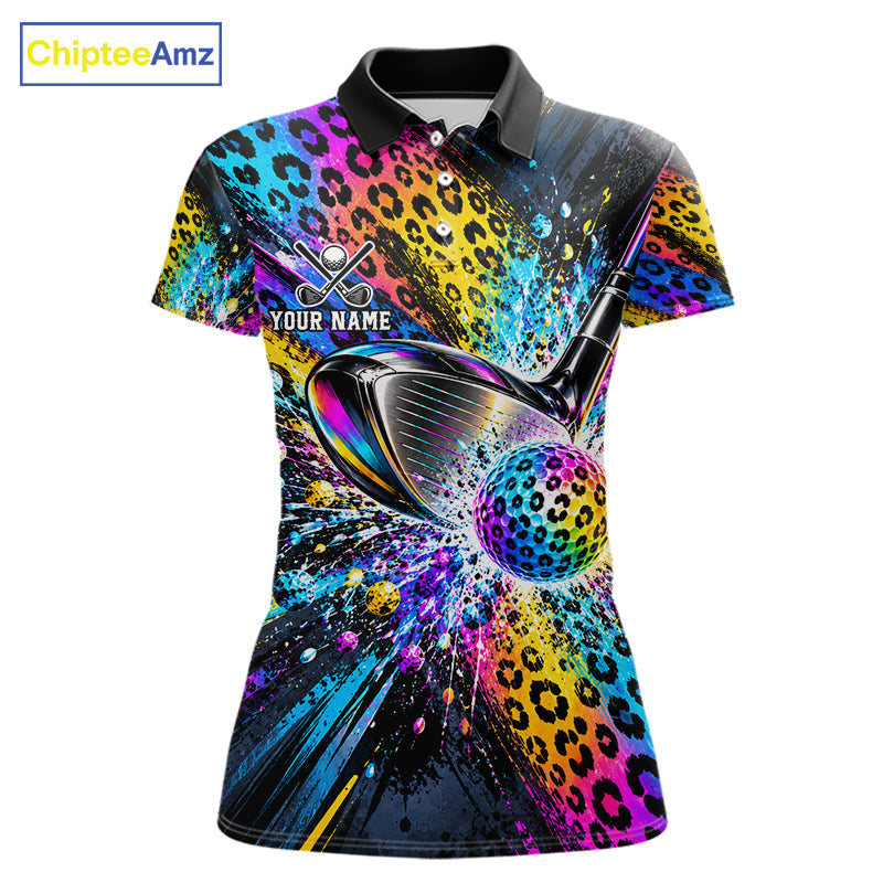 Grunge Rainbow Leopard Golf Polo Shirt Custom Colorful Golf Team Apparel Gift