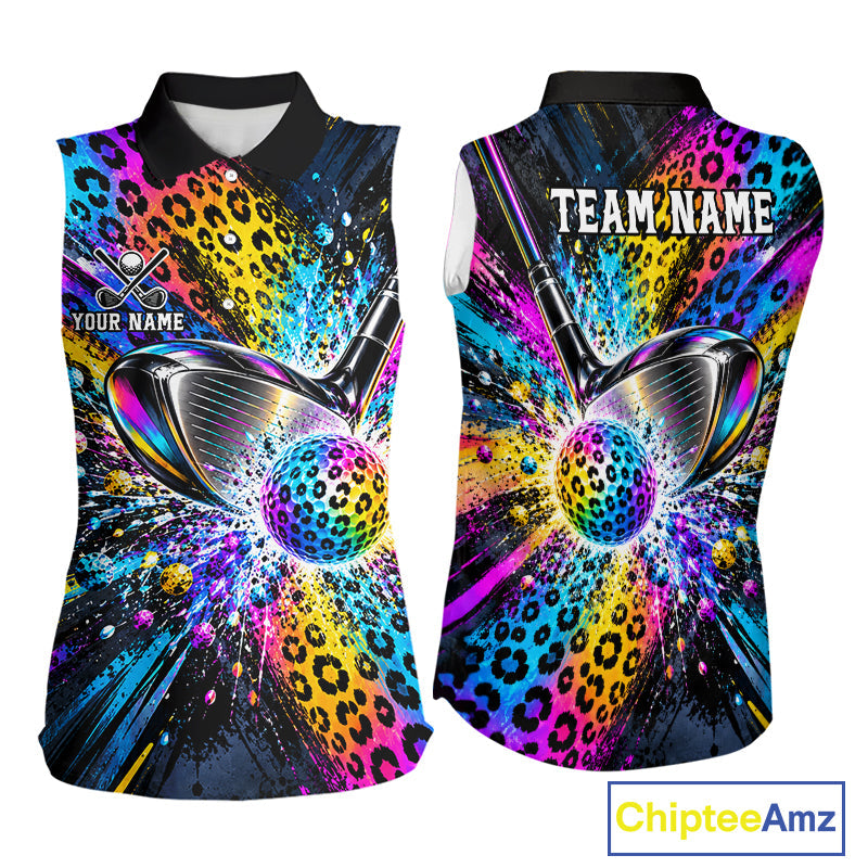 Grunge Rainbow Leopard Golf Sleeveless Polo Shirt Colorful Golf Team Apparel Gift