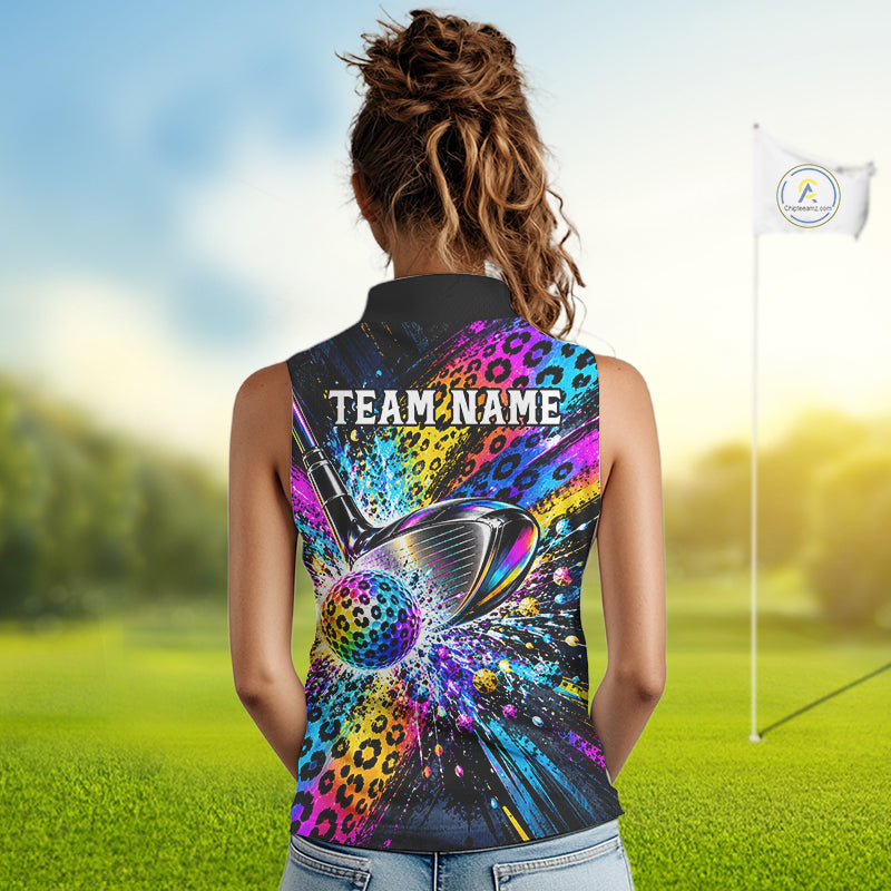 Grunge Rainbow Leopard Golf Sleeveless Polo Shirt Colorful Golf Team Apparel Gift