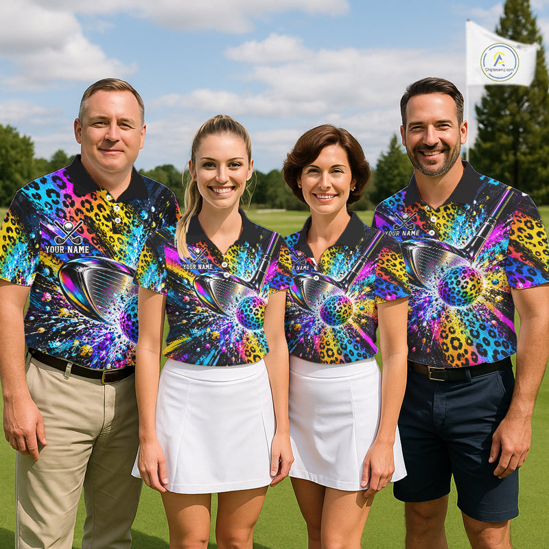 Grunge Rainbow Leopard Golf Polo Shirt Custom Colorful Golf Team Apparel Gift