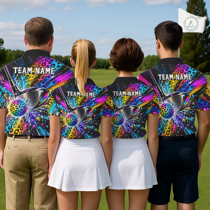 Grunge Rainbow Leopard Golf Polo Shirt Custom Colorful Golf Team Apparel Gift