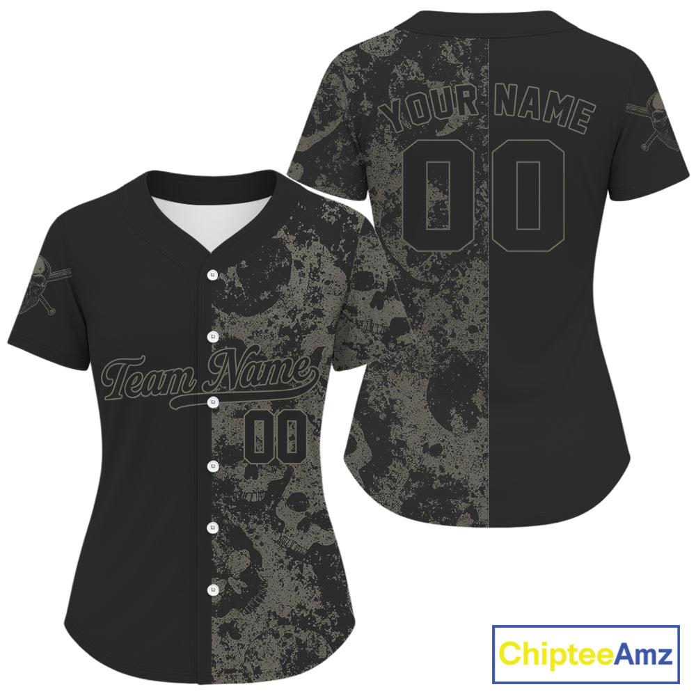 Custom Grey Skull Grunge Baseball Jersey, Skull Baseball Uniform