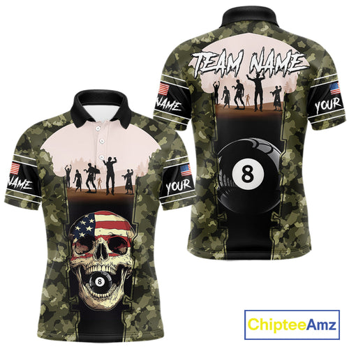 US Flag Skull Patriotic Billiard Shirts Custom Camouflage 8 Ball Billiard Jerseys