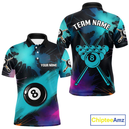 Grunge Splatter Teal Ball 8 Billiard Shirts Personalized Billiard Attire Gifts