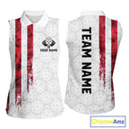 Custom Smoke US Flag Patriotic Pickleball Sleeveless Polo White Pickleball Ball Jerseys