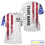 Custom Smoke US Flag Patriotic Pickleball T-Shirt White Pickleball Ball Jerseys