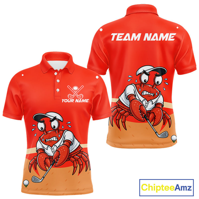 Custom Red Crab Golf Polo Shirt Personalized Crab Golfer Funny Golf Team Golf Apparel