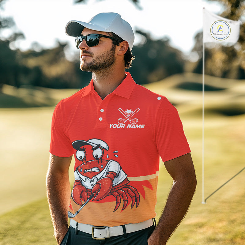 Custom Red Crab Golf Polo Shirt Personalized Crab Golfer Funny Golf Team Golf Apparel