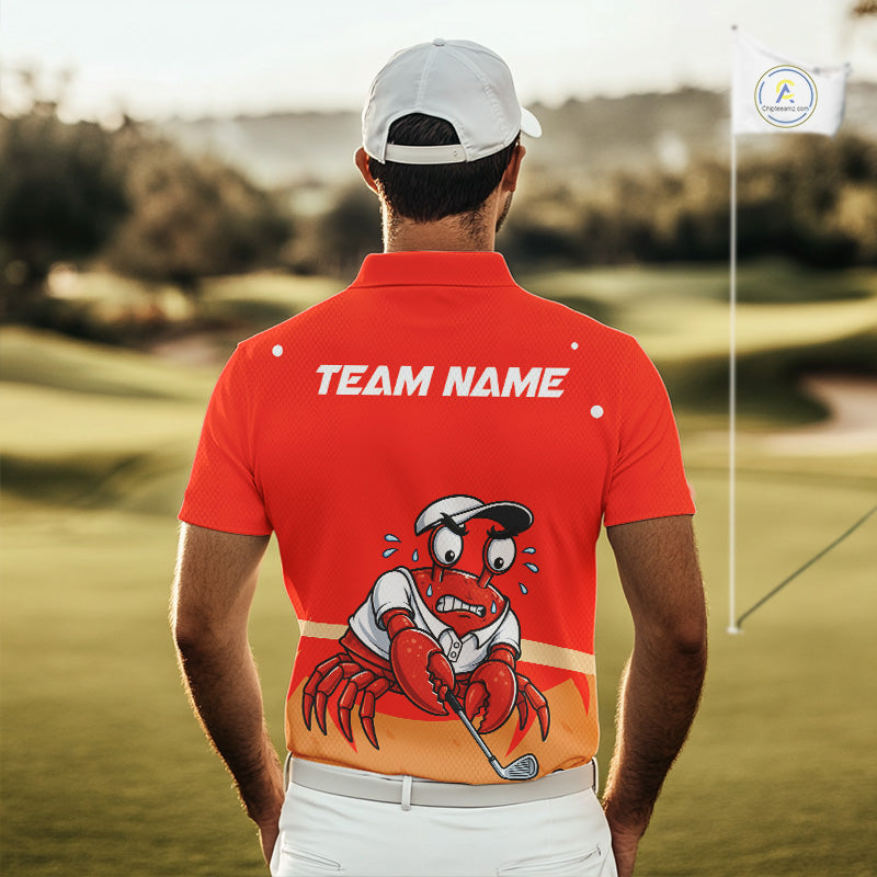 Custom Red Crab Golf Polo Shirt Personalized Crab Golfer Funny Golf Team Golf Apparel