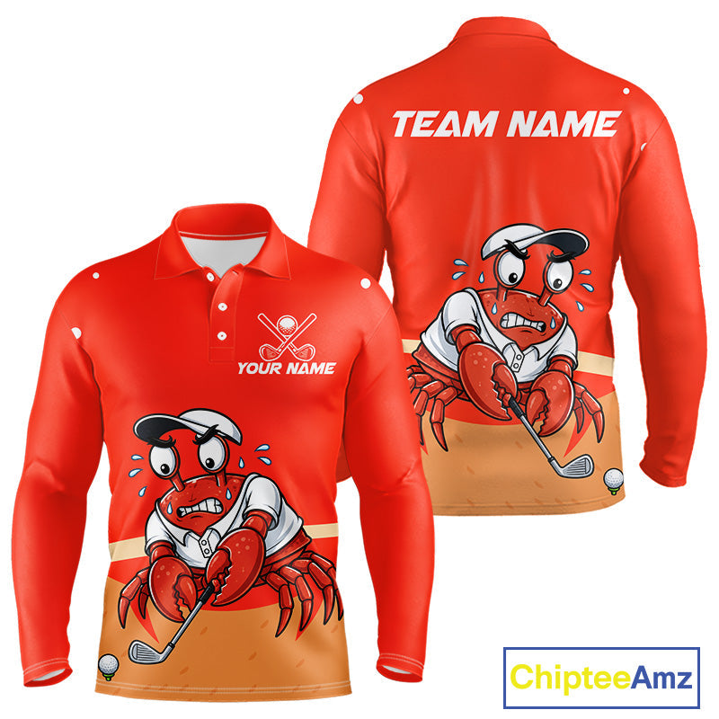 Custom Red Crab Golf Polo Shirt Personalized Crab Golfer Funny Golf Team Golf Apparel