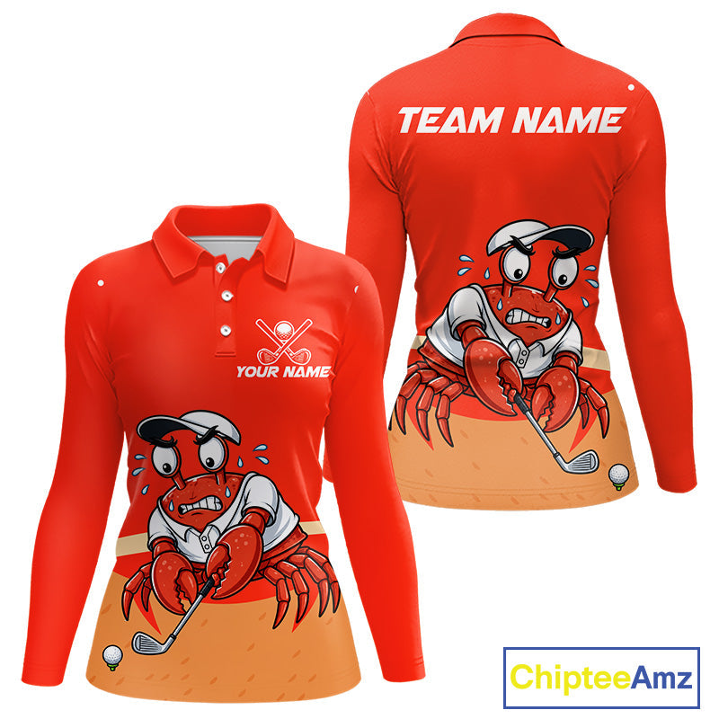 Custom Red Crab Golf Polo Shirt Personalized Crab Golfer Funny Golf Team Golf Apparel