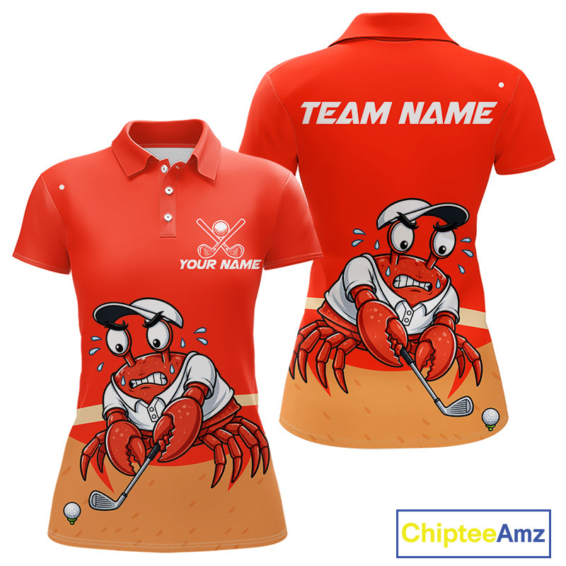 Custom Red Crab Golf Polo Shirt Personalized Crab Golfer Funny Golf Team Golf Apparel
