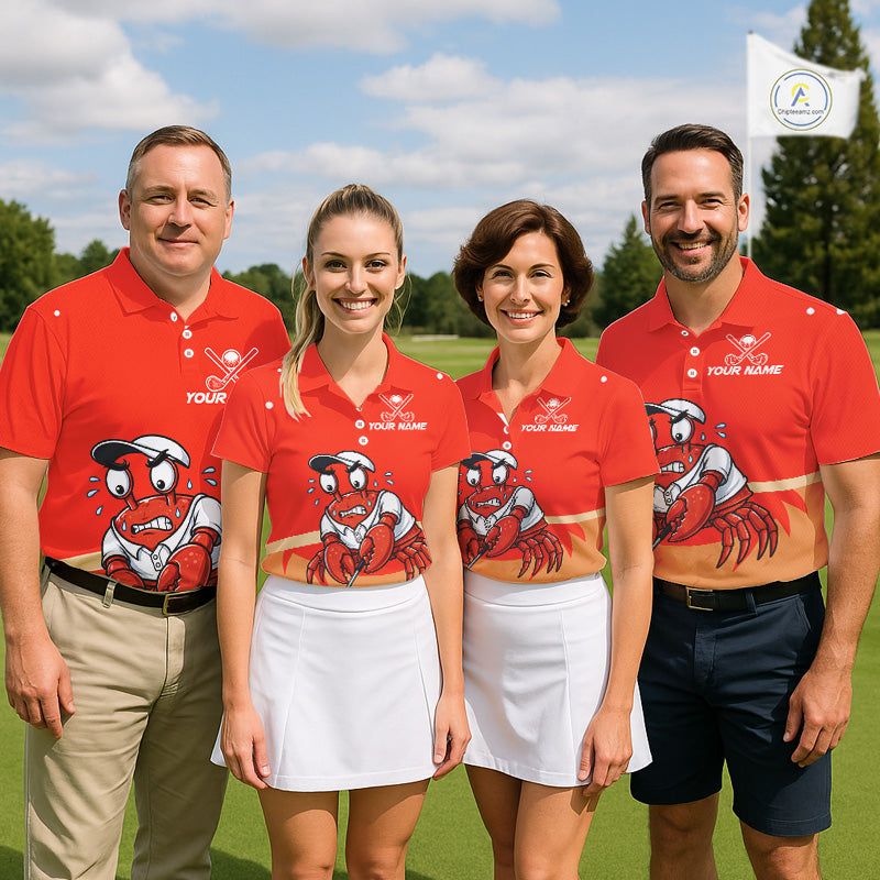 Custom Red Crab Golf Polo Shirt Personalized Crab Golfer Funny Golf Team Golf Apparel