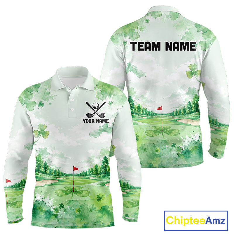 Golf Polo Shirt Personalized Shamrock Clover Golf Jersey St Patrick Golf Apparel Golf Gifts