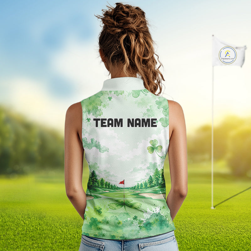Golf Sleeveless Polo Shirt Personalized Shamrock Clover Golf Jersey St Patrick Golf Apparel Golf Gifts