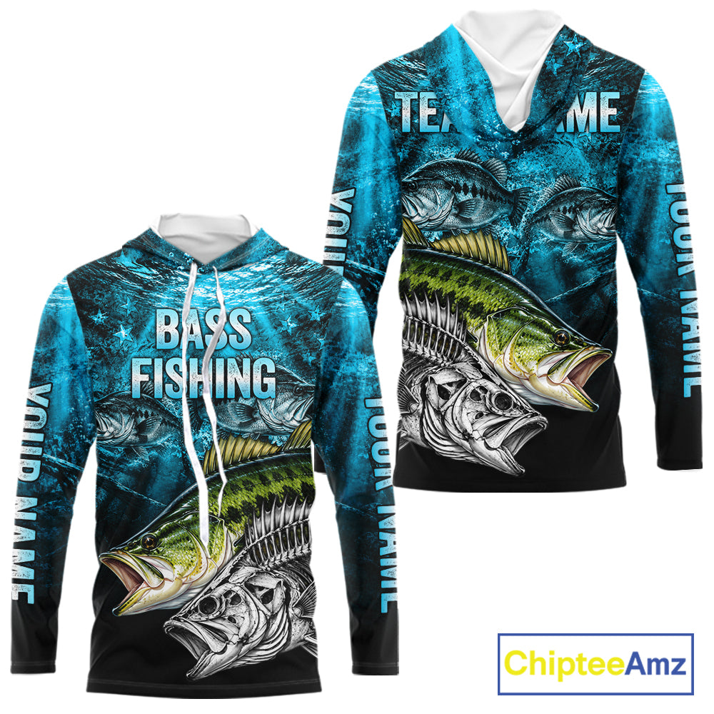 Personalized Skeleton Largemouth Bass Fishing Tournament Shirt Bass Fishing Jersey Short & Long Sleeve