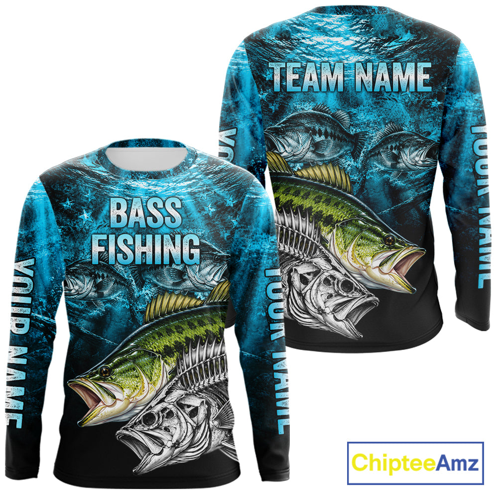 Personalized Skeleton Largemouth Bass Fishing Tournament Shirt Bass Fishing Jersey Short & Long Sleeve