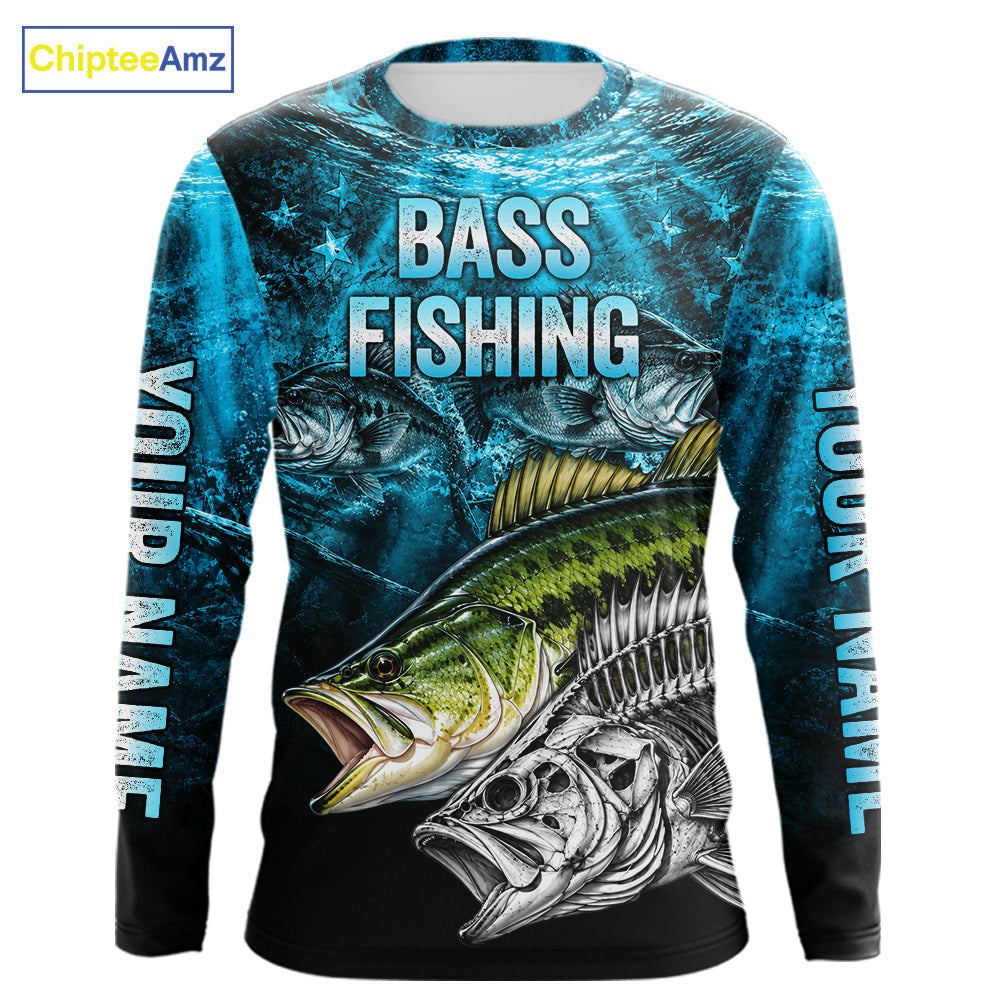 Personalized Skeleton Largemouth Bass Fishing Tournament Shirt Bass Fishing Jersey Short & Long Sleeve