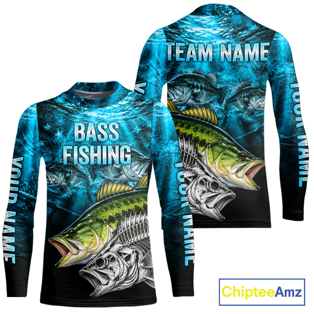 Personalized Skeleton Largemouth Bass Fishing Tournament Shirt Bass Fishing Jersey Short & Long Sleeve