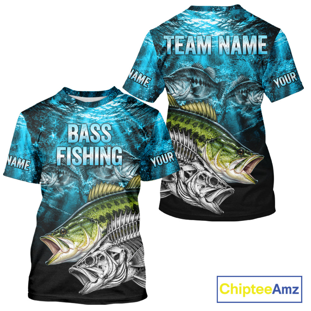 Personalized Skeleton Largemouth Bass Fishing Tournament Shirt Bass Fishing Jersey Short & Long Sleeve