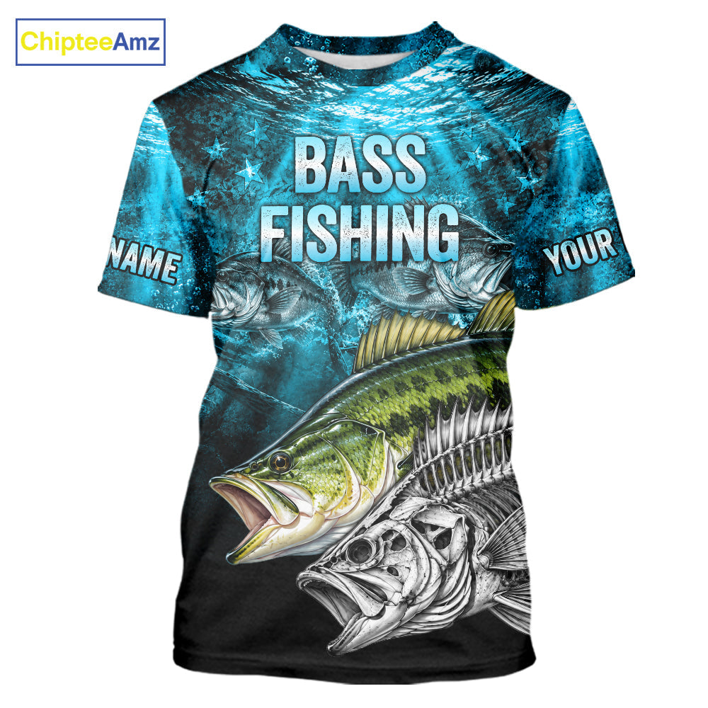 Personalized Skeleton Largemouth Bass Fishing Tournament Shirt Bass Fishing Jersey Short & Long Sleeve