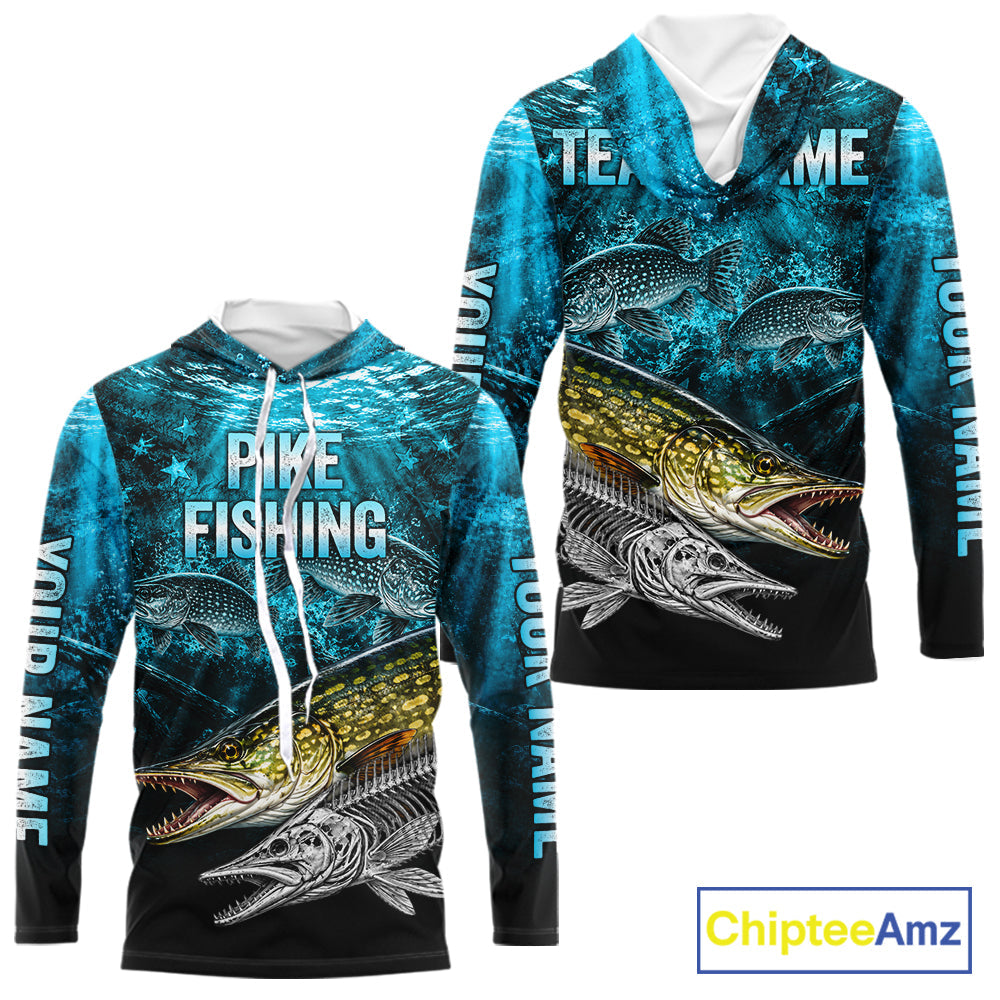 Personalized Skeleton Pike Fishing Tournament Shirt Pike Fishing Jersey Short & Long Sleeve