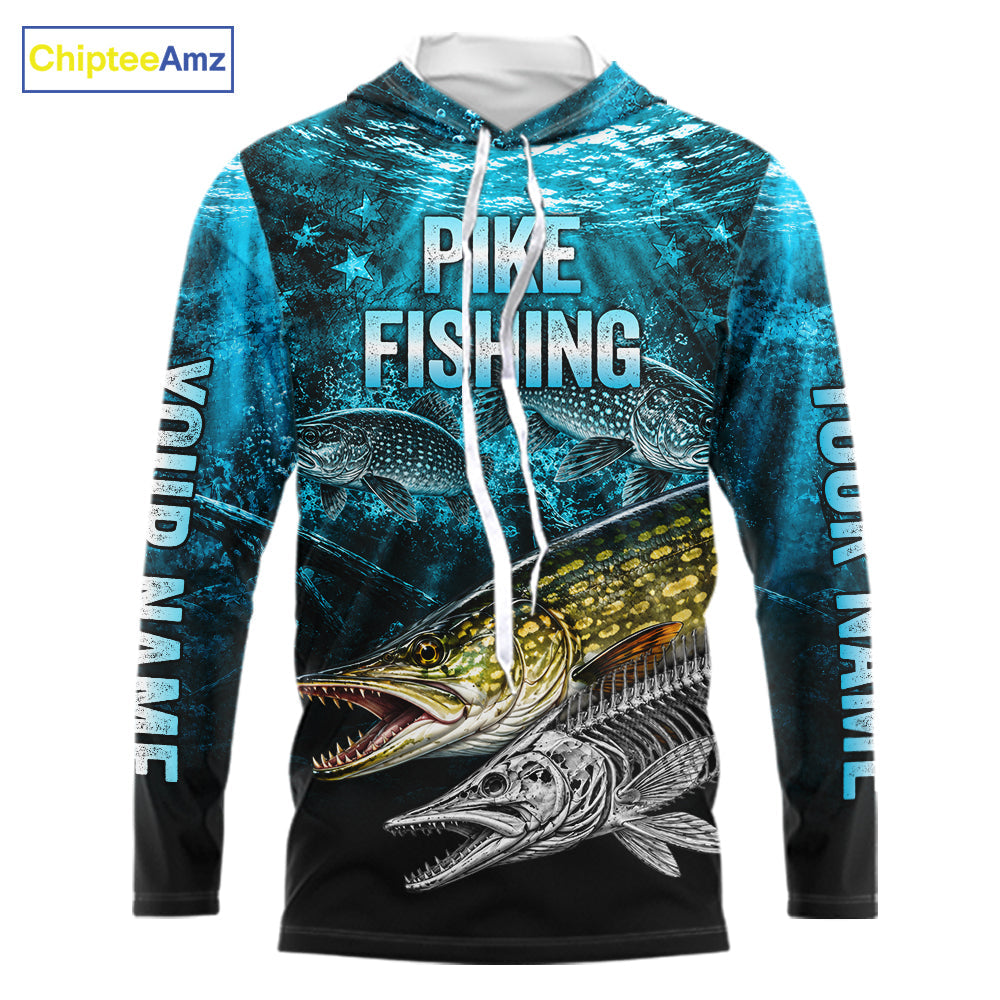 Personalized Skeleton Pike Fishing Tournament Shirt Pike Fishing Jersey Short & Long Sleeve