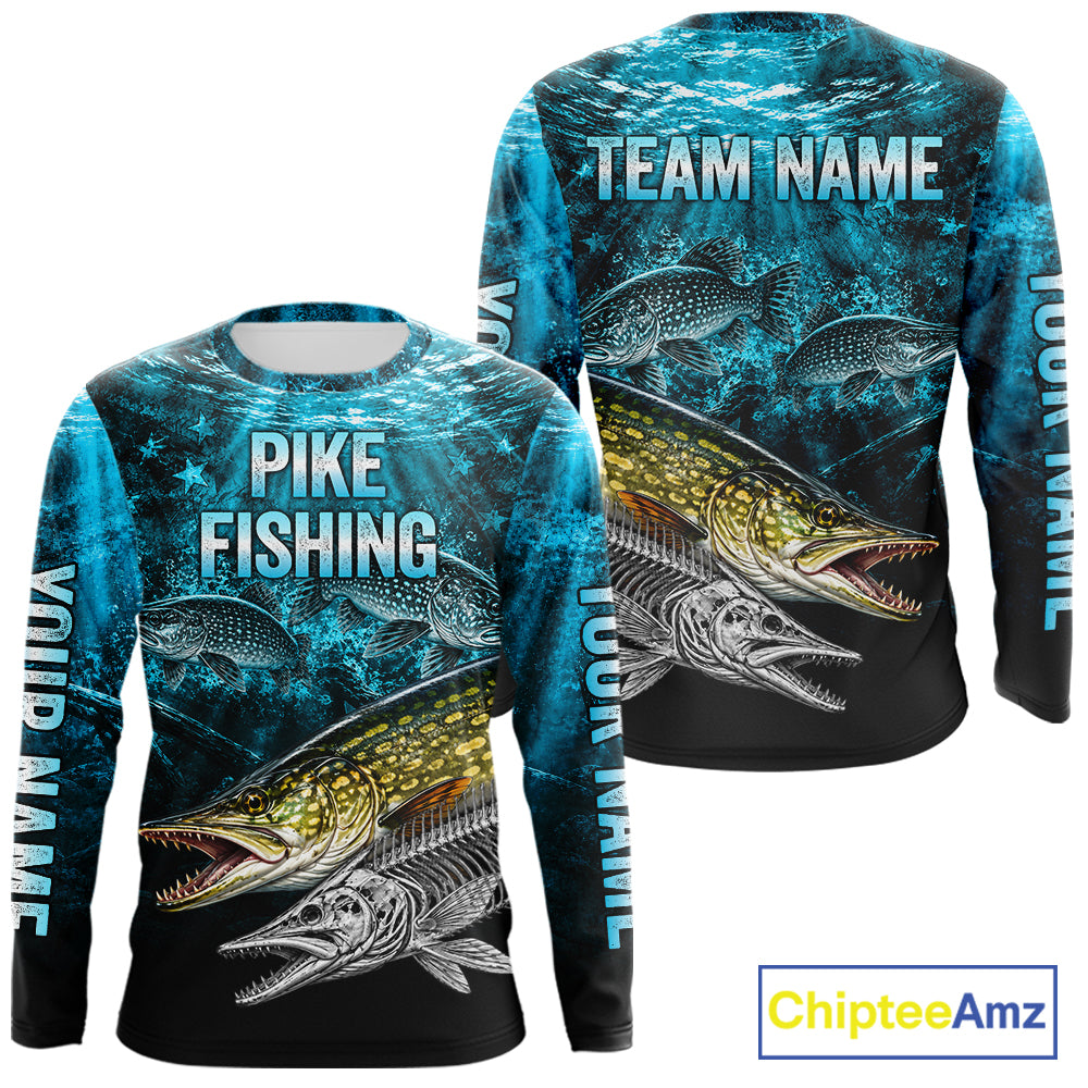 Personalized Skeleton Pike Fishing Tournament Shirt Pike Fishing Jersey Short & Long Sleeve