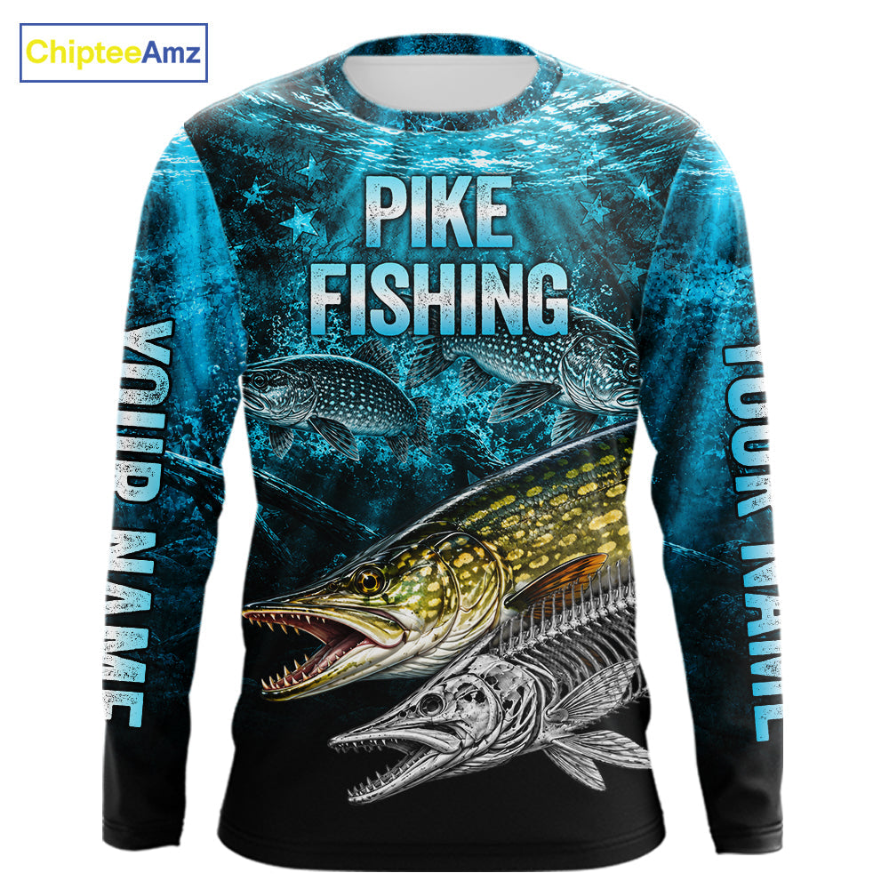 Personalized Skeleton Pike Fishing Tournament Shirt Pike Fishing Jersey Short & Long Sleeve